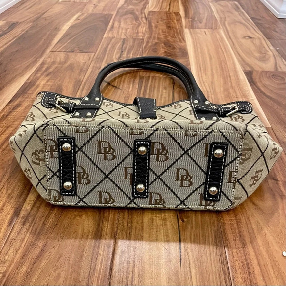 Vintage Dooney & Bourke Brown and Tan Tulip Satchel Logo Purse/Bag w/Lock Strap - Picture 5 of 13